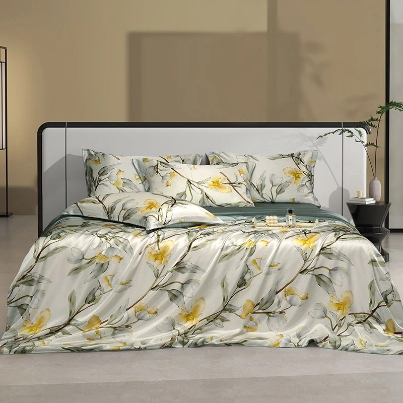 Jogo de Cama de Seda Quatro Peças Desfrute do luxo e conforto com este conjunto macio e respirável, perfeito para noites de sono tranquilas e elegantes. — foto 40