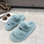 Zapatillas cruzadas de pelo de conejo planas informales para mujer, comodidad y estilo casual para tus pies, ¡perfectas para el hogar! — foto 5