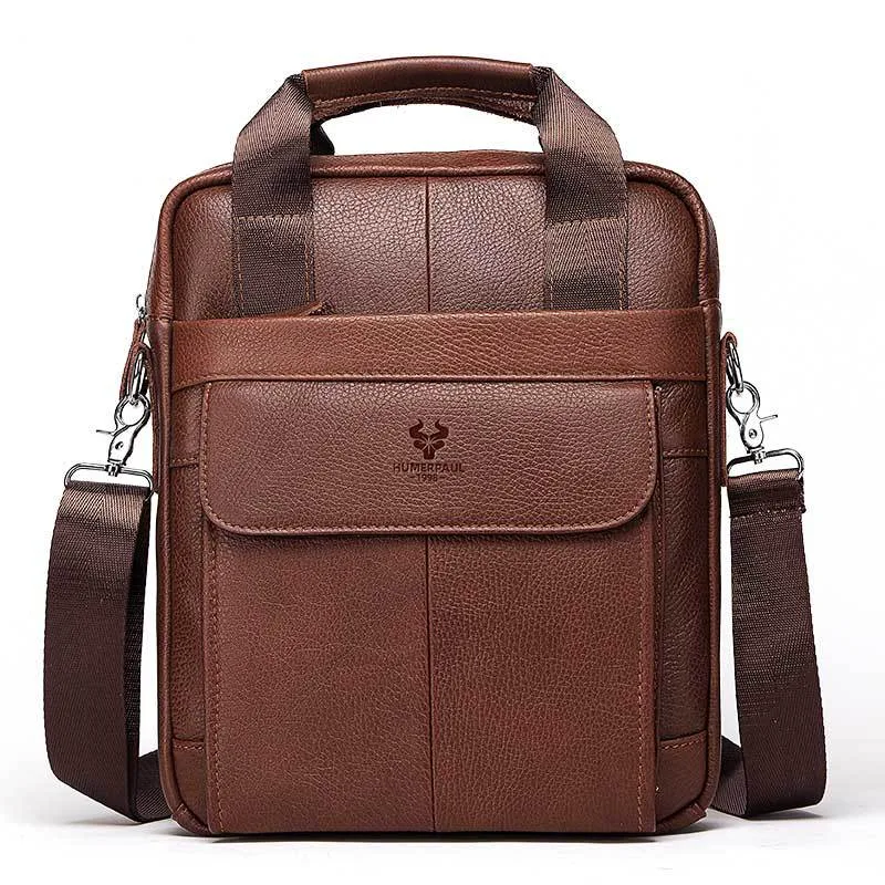 Bolsa mensageiro Hummer Business Commute masculina em couro genuíno, perfeita para negócios. Conforto e elegância no seu dia a dia. — foto 5