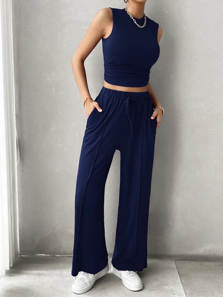 Title 13, Urban Casual Solid Color Top Vest Pants Suit. A...