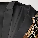 Jaqueta de terno masculina patchwork com lantejoulas e folhas de ouro, perfeita para eventos e para um visual estiloso e marcante. — foto 14