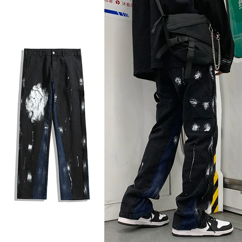 Men's Personalized Color Blocking Brush Painting Casual Pants offer a comfortable, stylish fit, perfect for everyday wea — photo 2