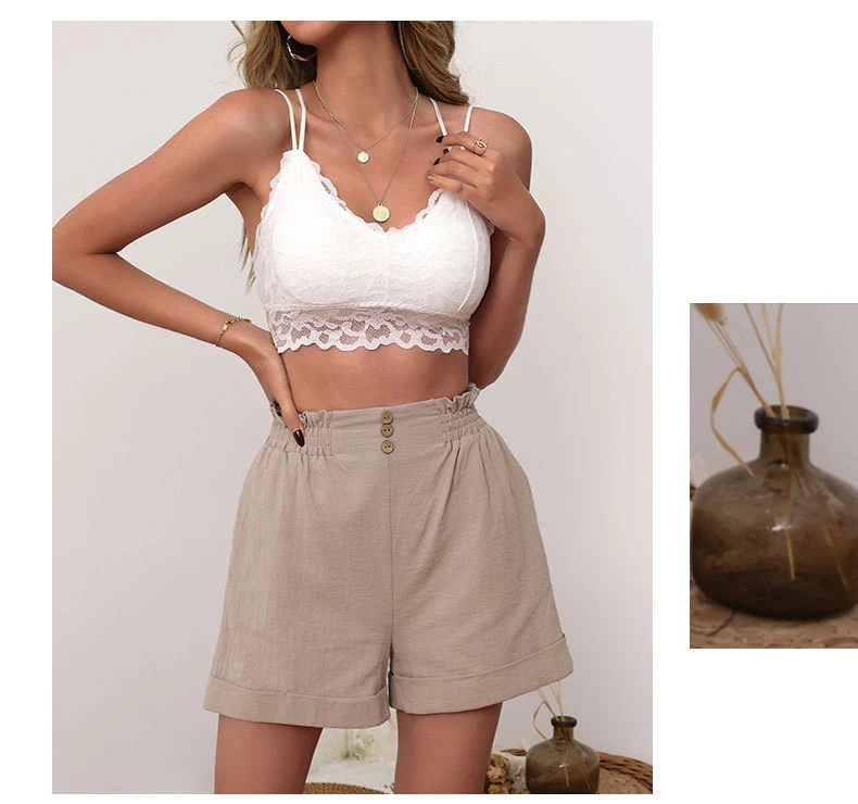 Katoen en linnen losse broek dames casual elastische taille wijde pijpen shorts comfortabel en ademend voor de zomer. — foto 8