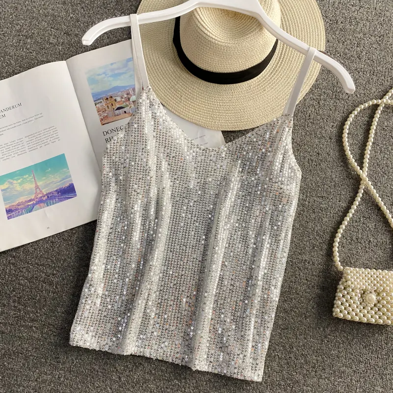 Title 3, Short Sequined Camisole Top With Inner Base