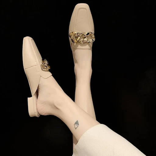 Title 2, Metal Buckle Square Toe Half Slippers without h...