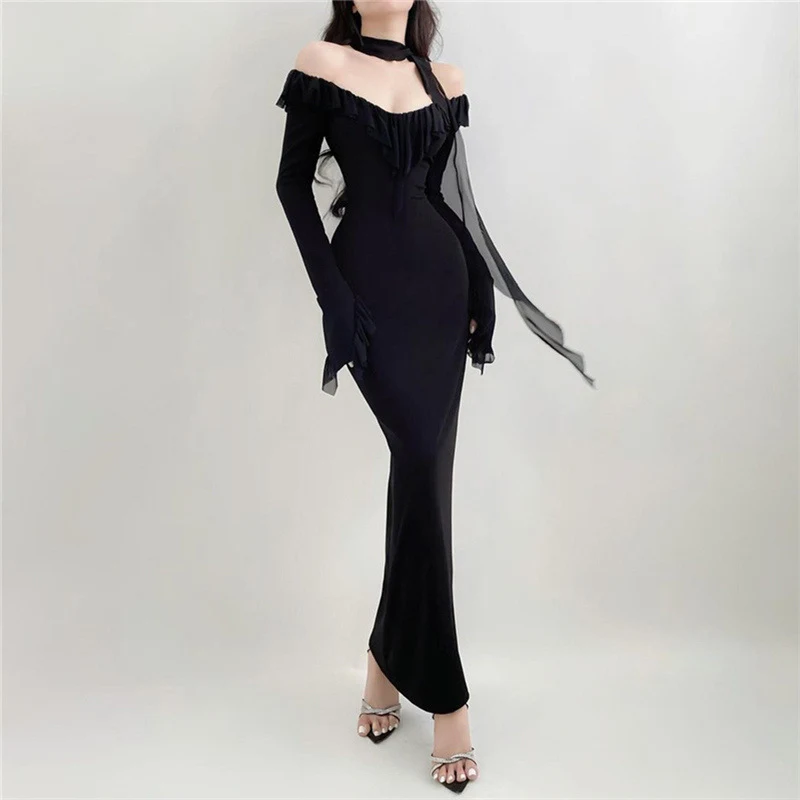 Title 5, Long Sleeve Off Shoulder High Waist Sheath Dres...