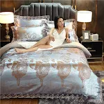 Conjunto de cama de quatro peças em seda cetim jacquard e renda, para um sono luxuoso e um quarto elegante e requintado. — foto 20