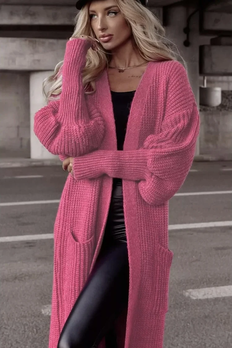 Title 6, Loose Knitted Cardigan Pocket Long Lantern Slee...