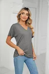 Women's leisure pullover V-neck solid color loose T-shirt, comfortable and casual. A perfect top for everyday wear, rela — photo 13