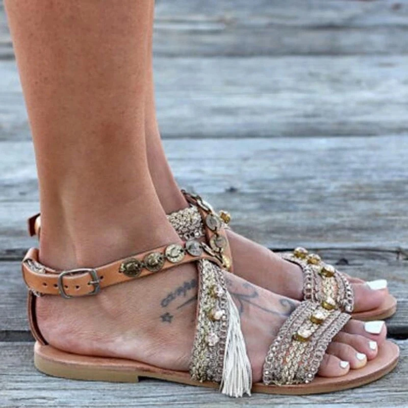 Sandálias Romanas Retrô de Praia com Salto Baixo e Bico Aberto, Sapatos de Verão Estilosos e Confortáveis. — foto 19