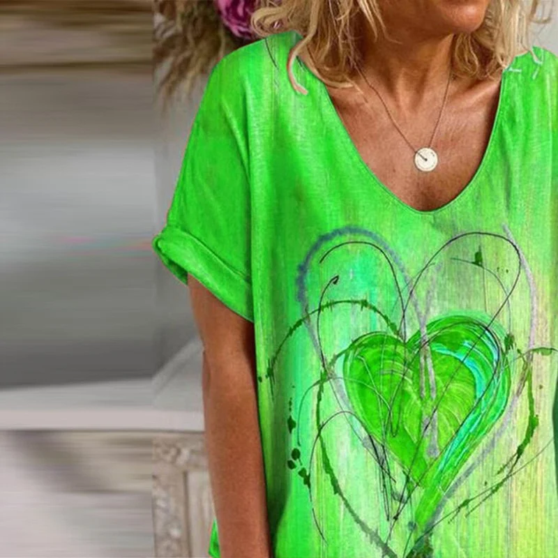 Title 6, Graffiti Heart Print Loose Casual Short Sleeve ...