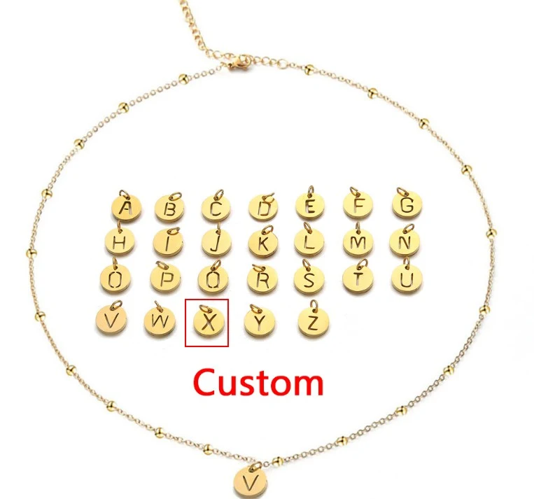 Colar feminino de corrente de bolinhas de aço inoxidável com 26 letras inglesas simples, um acessório charmoso e personalizável. — foto 7