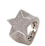 Anel masculino de estrela de cinco pontas com diamantes. Acessório hip-hop completo para homens que buscam estilo e brilho marcante. — foto 9