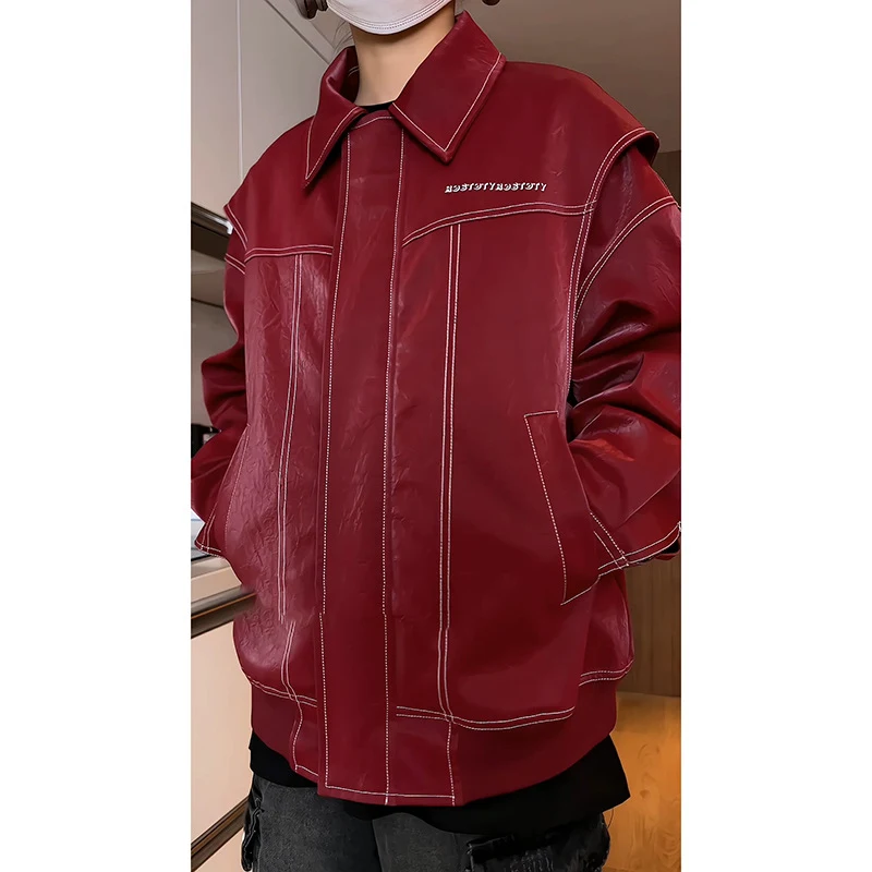 Spring Design Fake Two-piece Leather Coat for women, stylish and comfortable, perfect for a fashionable and versatile ev — photo 5