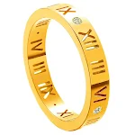 Anel de aço titânio ouro rosa 18k com algarismos romanos e diamante. Sofisticação e resistência para um toque elegante no seu visual. — foto 1