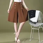 Calças de verão finas de cintura alta com corte slim, perna larga de seis pontos para mulheres, perfeitas para um visual elegante e confortável. — foto 4