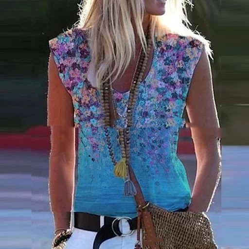 Title 3, Womens Retro Colorful Printed V Neck Sleeveles...