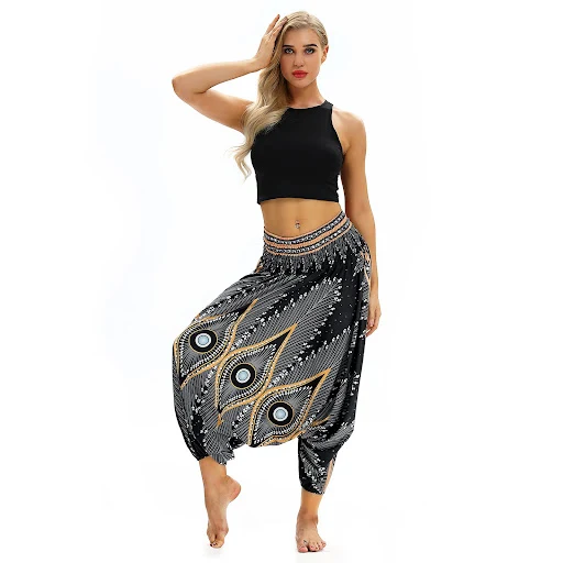 Title 1, Peacock Feather Ethnic Dance Loose Crotch Ankle...