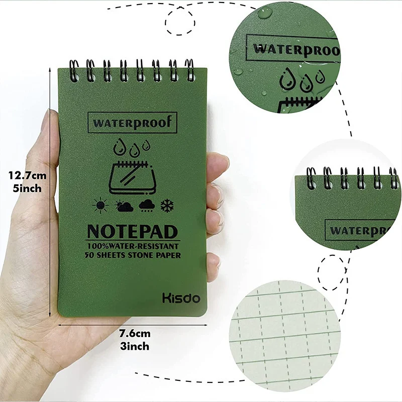 Title 5, All-Weather Spiral Waterproof Office Notepad fo...