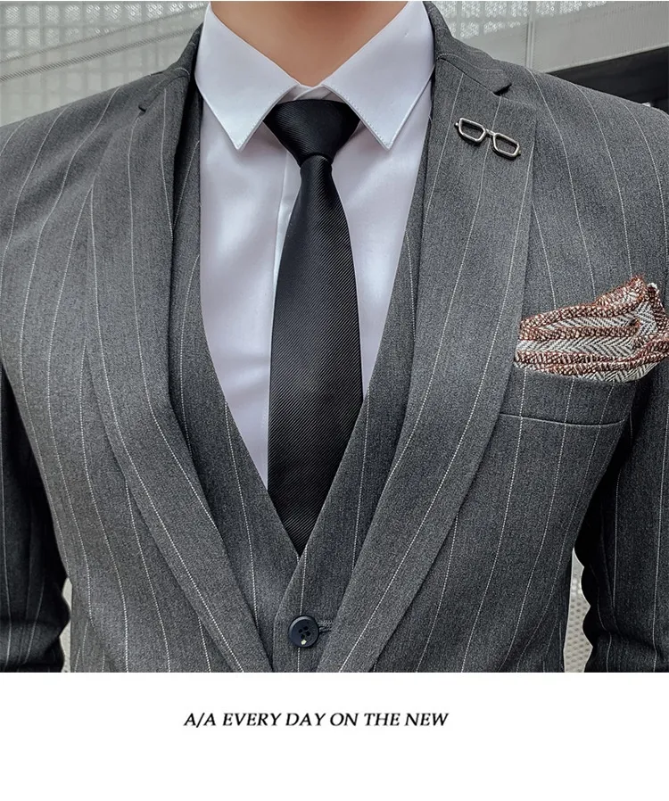 Title 10, Striped Suit Mens Korean Style Small Suit Prof...