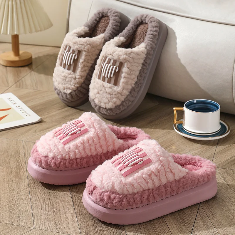 New color-matching lamb slippers for indoor use. Non-slip, warm house shoes for couples. Perfect for winter, bedroom flo — photo 8