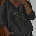 Top casual da donna con stampa a caldo, morbido e confortevole. Perfetto per un look rilassato e alla moda, ideale per il tempo libero e le uscite informali. — foto 3