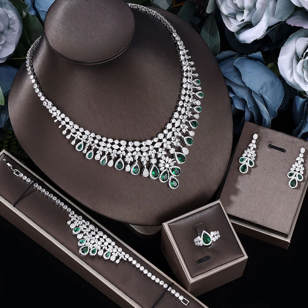 Conjunto de acessórios de casamento AAA Zircônia Colar, brincos, anel e pulseira Brilho nupcial completo e sofisticado — foto 14