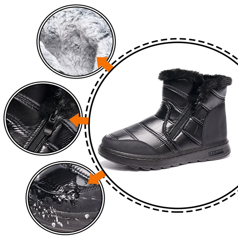 Title 6, Botas de neve grossas de pelúcia de inverno fem...