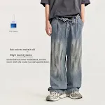 Gepersonaliseerde straight jeans voor heren met hoge taille, geborsteld en distressed. Comfortabele en modieuze jeans. — foto 6