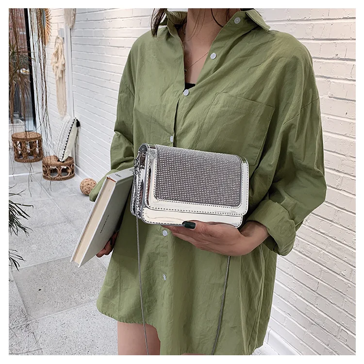Rhinestone small square bag, a stylish and sparkling accessory for women, perfect for evenings out and special occasions — photo 4
