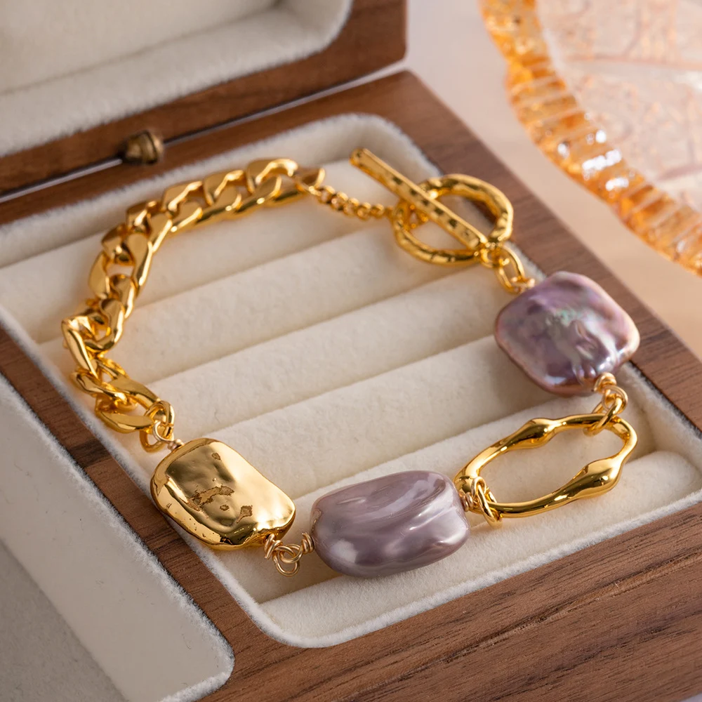 Title 1, Dames Cuban Link ketting armband met barokke pa...