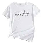 Camiseta de manga curta de algodão com letras de gato casual criativa roupas femininas — foto 2