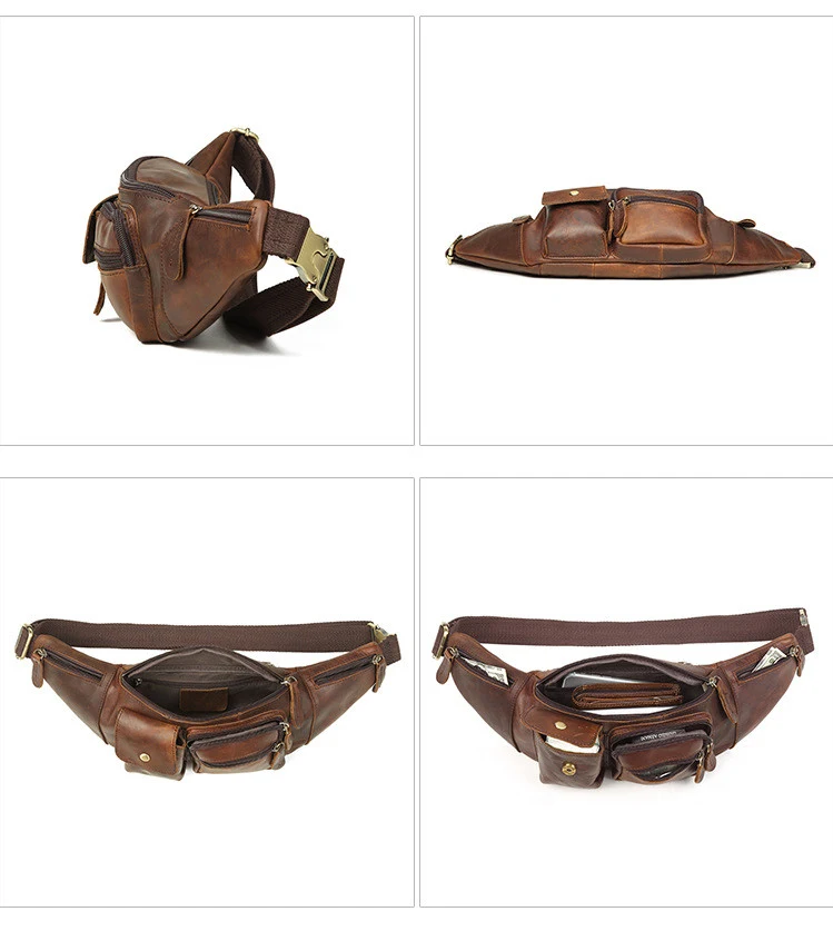 Heren borsttas casual fashion lederen heren tas Crazy Cow leer retro crossbody mobiele telefoon taille tas Ideaal voor dagelijks gebruik en stijlvol — foto 2