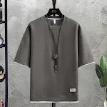 Men's Waffle Casual Round Neck Short Sleeve T-Shirt. Comfortable and stylish for everyday wear. Perfect for a relaxed, c — photo 4