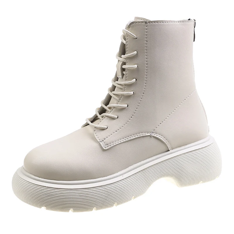 Title 4, Botas Martin de couro com bico redondo, salto g...