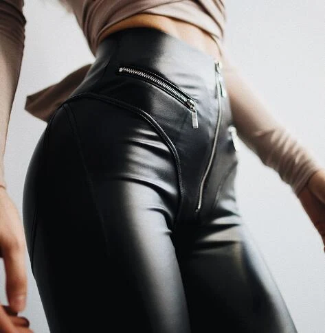 Women's High Waist Gothic Black PU Leather Leggings Zipper Front Workout Jeggings. Comfortable, stylish, and perfect for — photo 1
