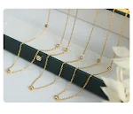 Colar feminino com corrente de clavícula em aço titânio banhado a ouro e diamantes incrustados, elegância e sofisticação. — foto 11