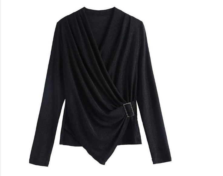 Top Women's Cross Collar Small Shirt Outer Wear Tight Waist Western Style All-matching Cover Belly Mother — photo 11