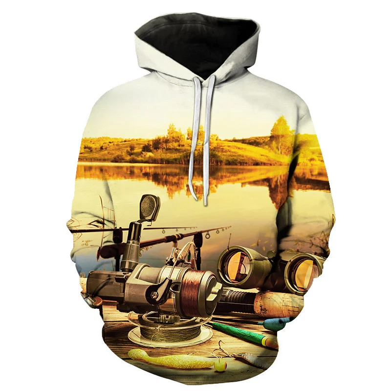 Casaco com capuz 3D com estampa digital de pesca, confortável e respirável, perfeito para pescadores. Ideal para uso diário e atividades ao ar livre. — foto 1