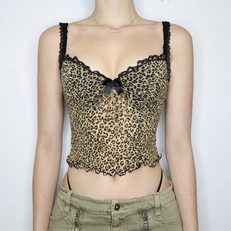 Title 17, Street Style Leopard Bow Lace Splicing Sling Dr...