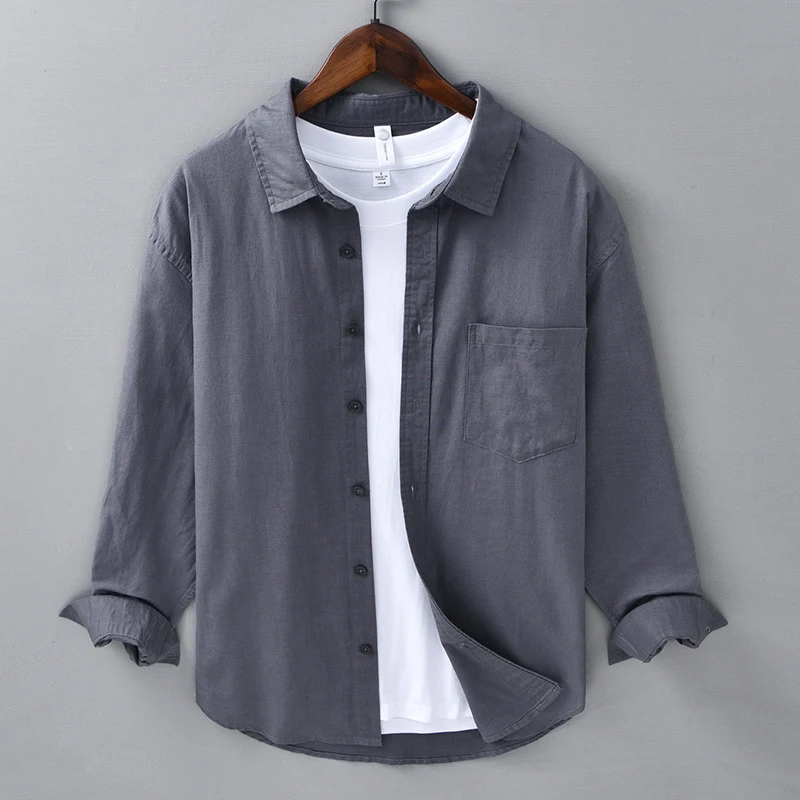 Title 4, Long linen sleeves casual all-matching cotton l...