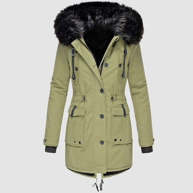 Title 7, Thick Hooded Drawstring Mid-length Cotton Zippe...