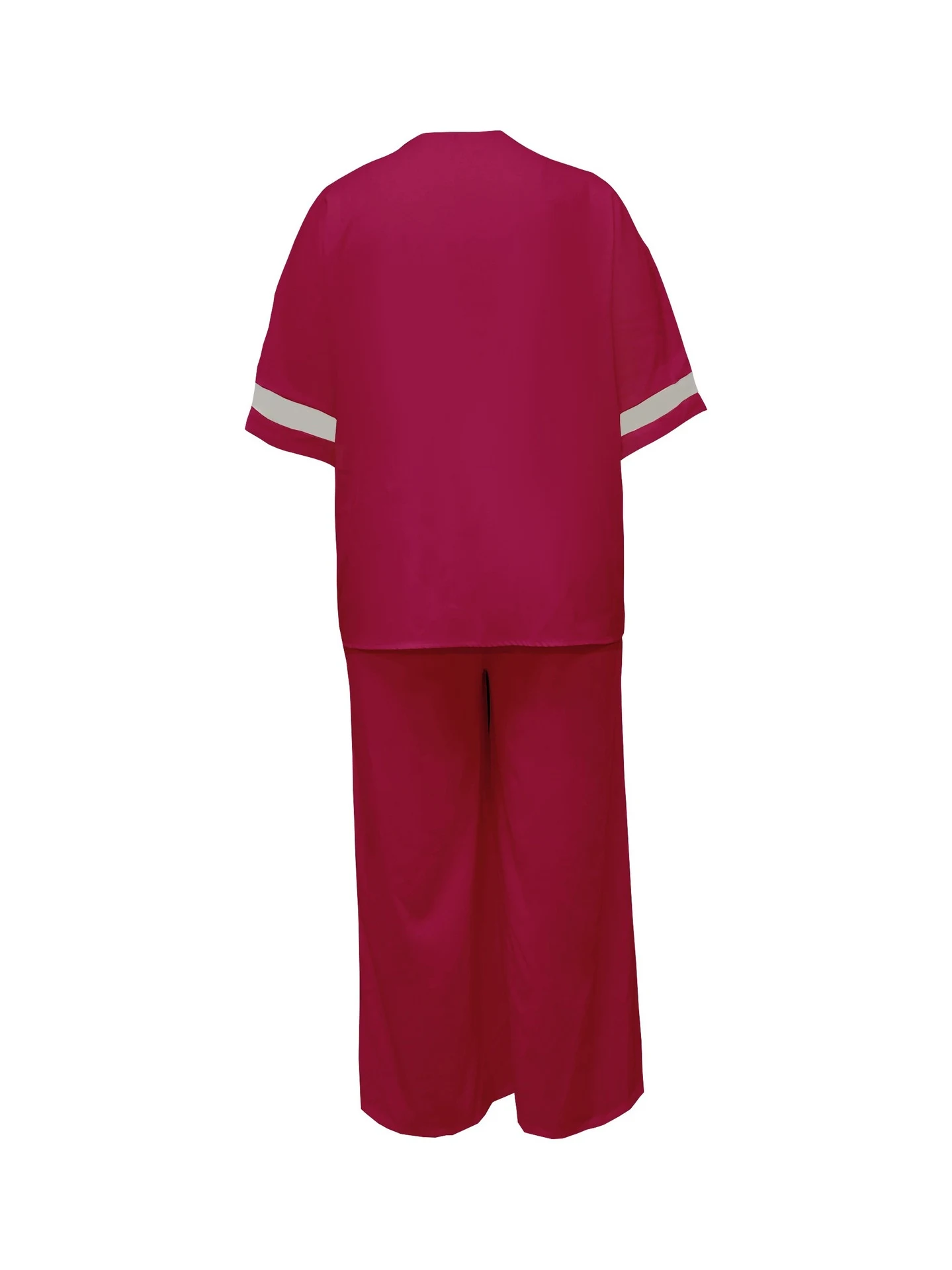 Dames Retro Casual Fashion tweedelige set, effen kleur en V-hals, wijde pijpen broek DKF256. Stijlvol en comfortabel, perfect voor een casual en modieuze uitstraling. — foto 4