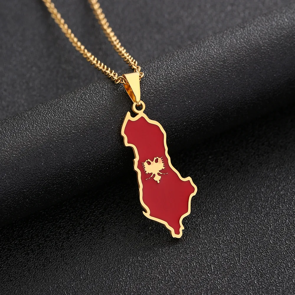 Colar masculino de aço inoxidável com mapa da Albânia, design moderno. Expresse seu orgulho albanês com este colar elegante e resistente. — foto 4