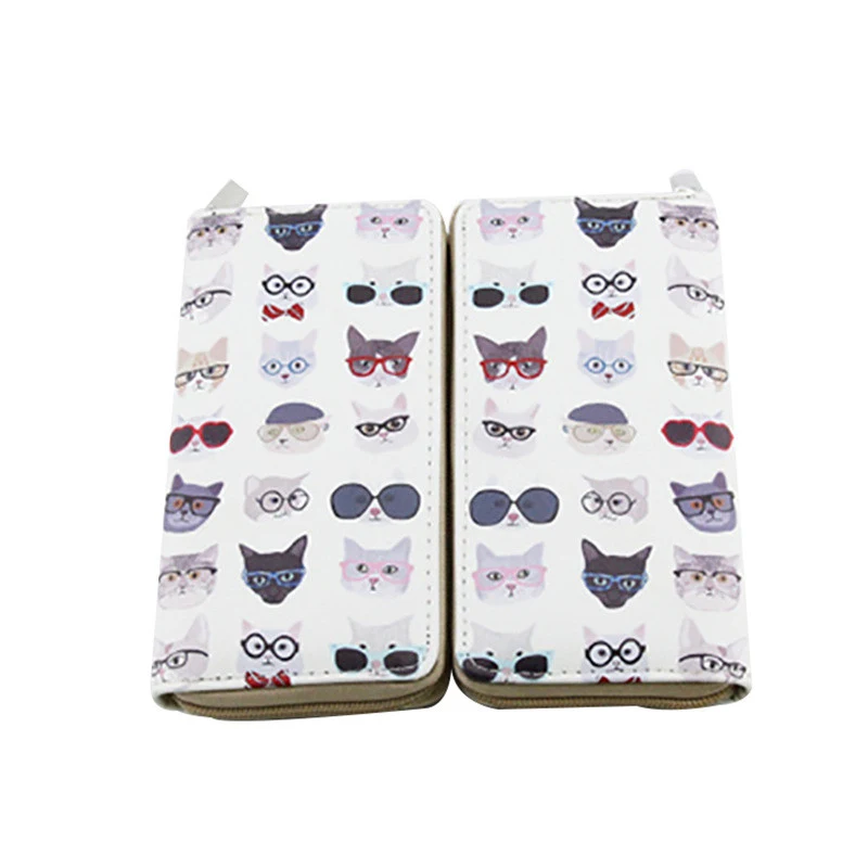 Carteira longa feminina de PU com desenho de gato de desenho animado, ideal para organizar cartões e dinheiro, com design divertido e elegante. — foto 1