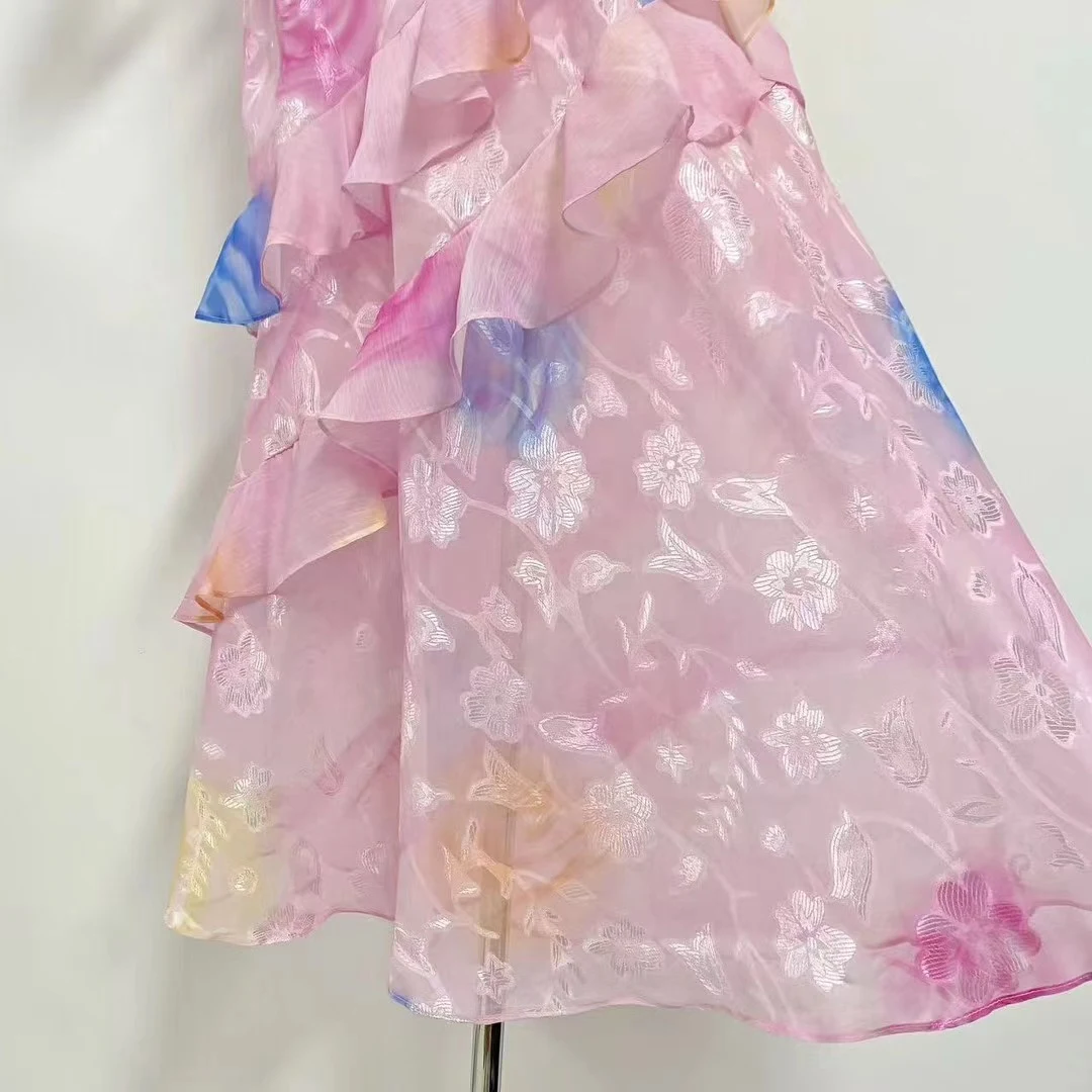 Title 4, Amoi V-neck Strap Printing Slim Fit Ruffled Dress