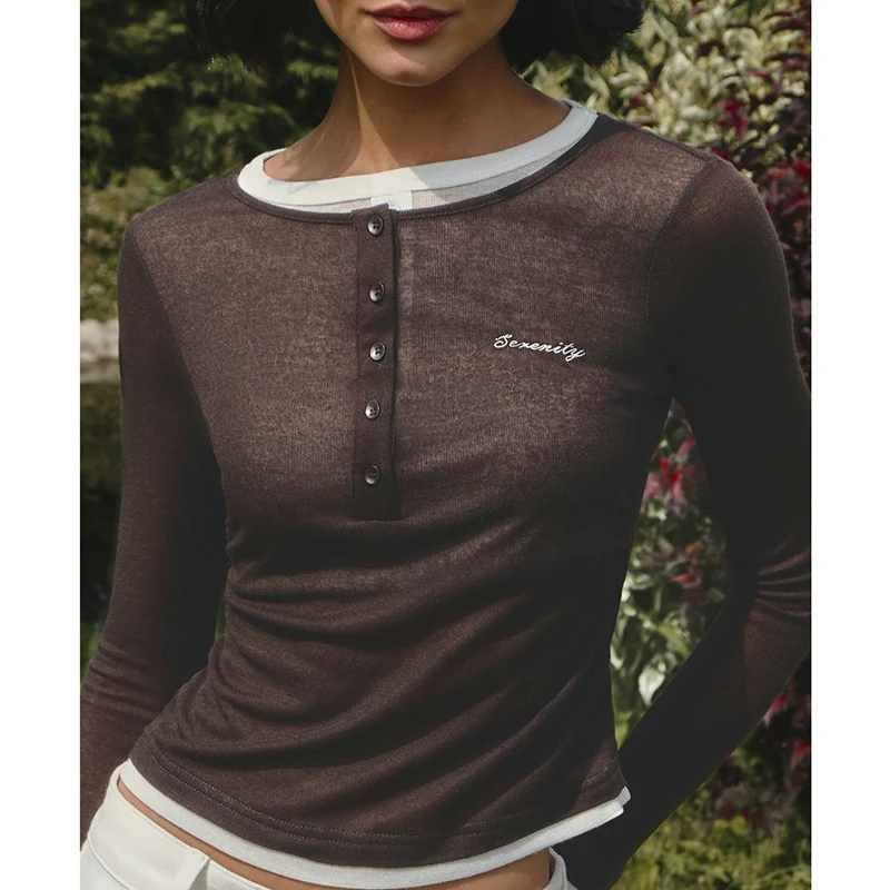 Title 2, Womens Simple Style Fake Two Pieces Leisure Top