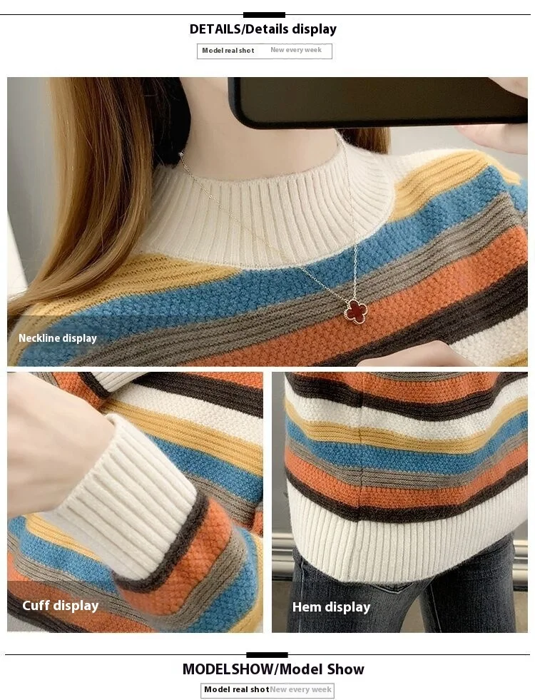 Title 3, Gestreifter Pullover mit Stehkragen für Damen