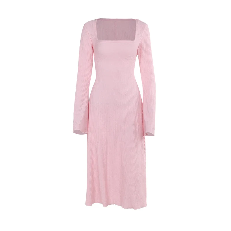 Slim-fit Long Sleeve Square-neck Lace-up A- Hem Dress For Women — photo 3
