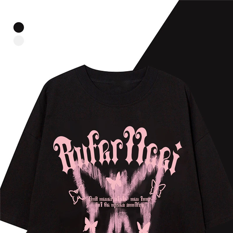 Cotton T-shirt, American High Street butterfly print for a trendy look. Comfortable and fashionable, perfect for everyda — photo 2